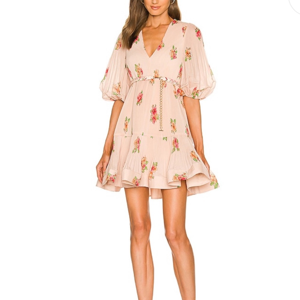 Zimmerman Pleated Mini Dress in Blush Floral